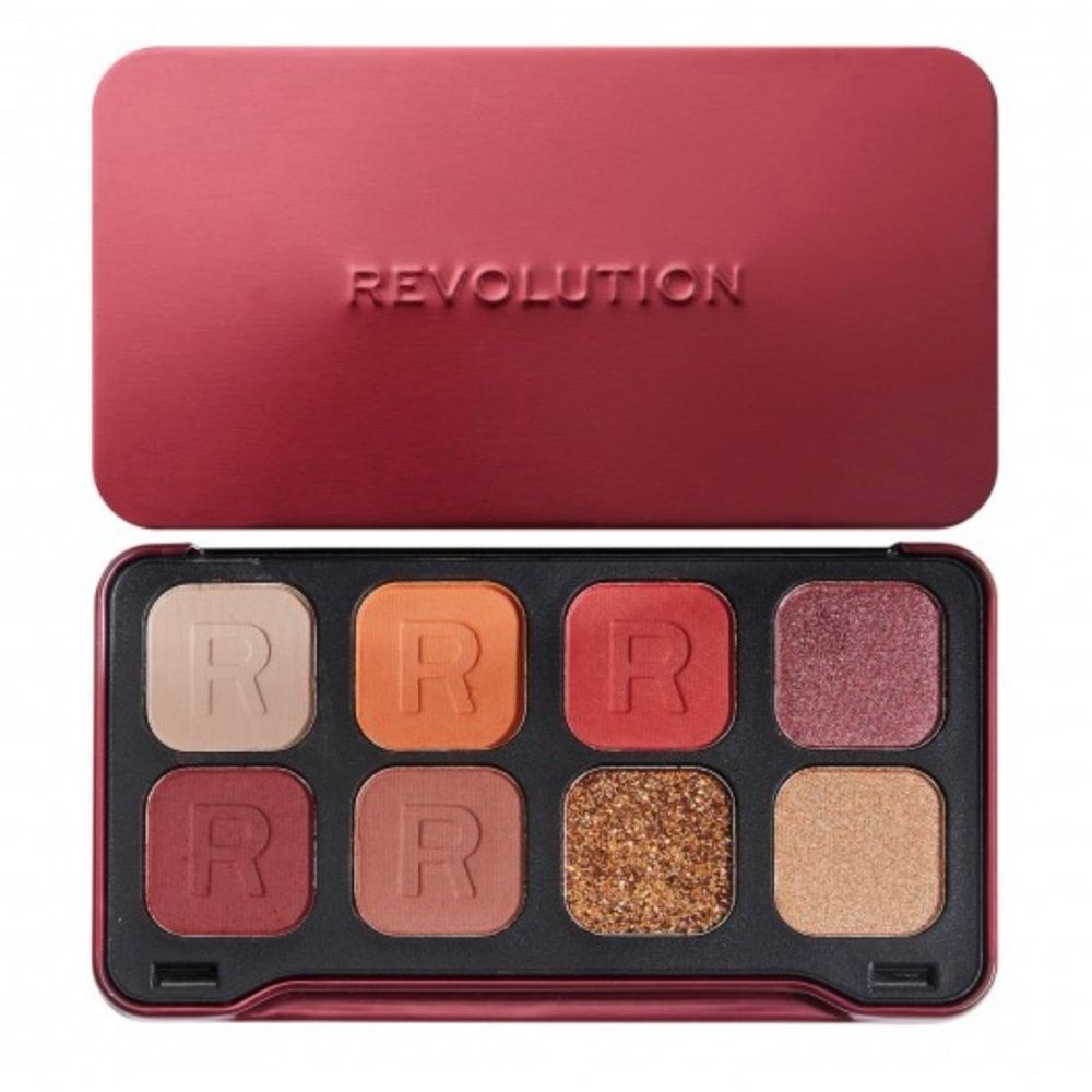 Revolution Red and Orange Eyeshadow Palette with Metallic and Matte Finishes